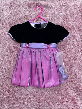 Girls vintage Rose Cottage Formal Dress 12 Months Black Purple with bow